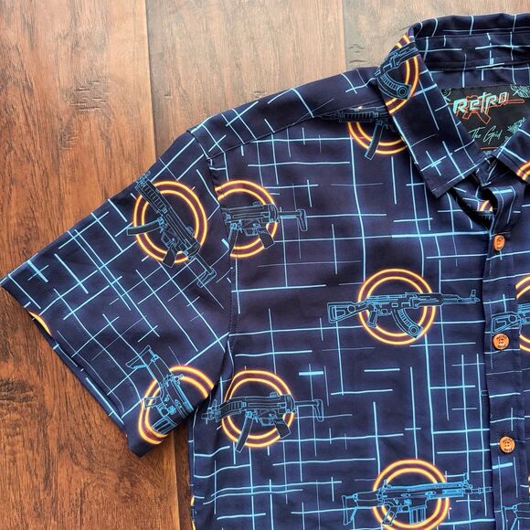 Retro Rifle “The Grid” Men’s Button Up Shirt Blue Gun Grid Pattern Stretchy Sz M - Picture 7 of 16
